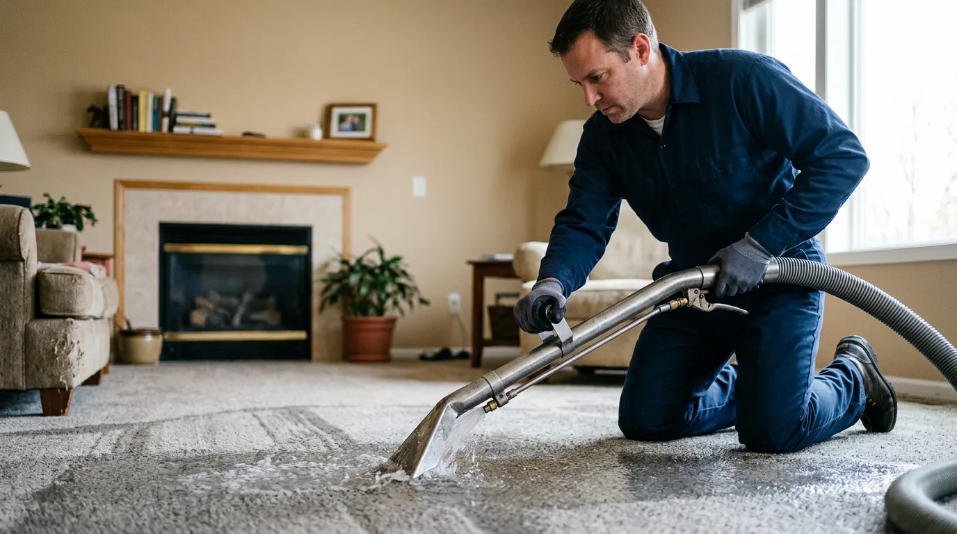 Water damage restoration technician working near Maple, WI